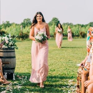 Chiffon v-neck spaghetti strap bridesmaid dress